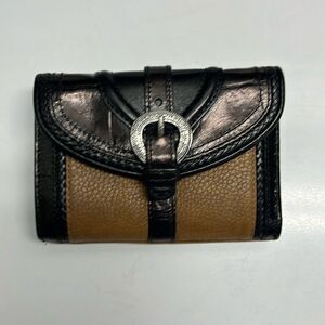 Brighton Tri-fold Brown Black Silver-Tone Magnetic Closure Various Compartments